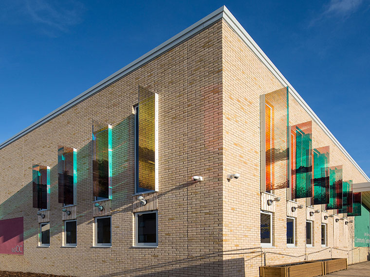lyde green community centre with dichroic glass work